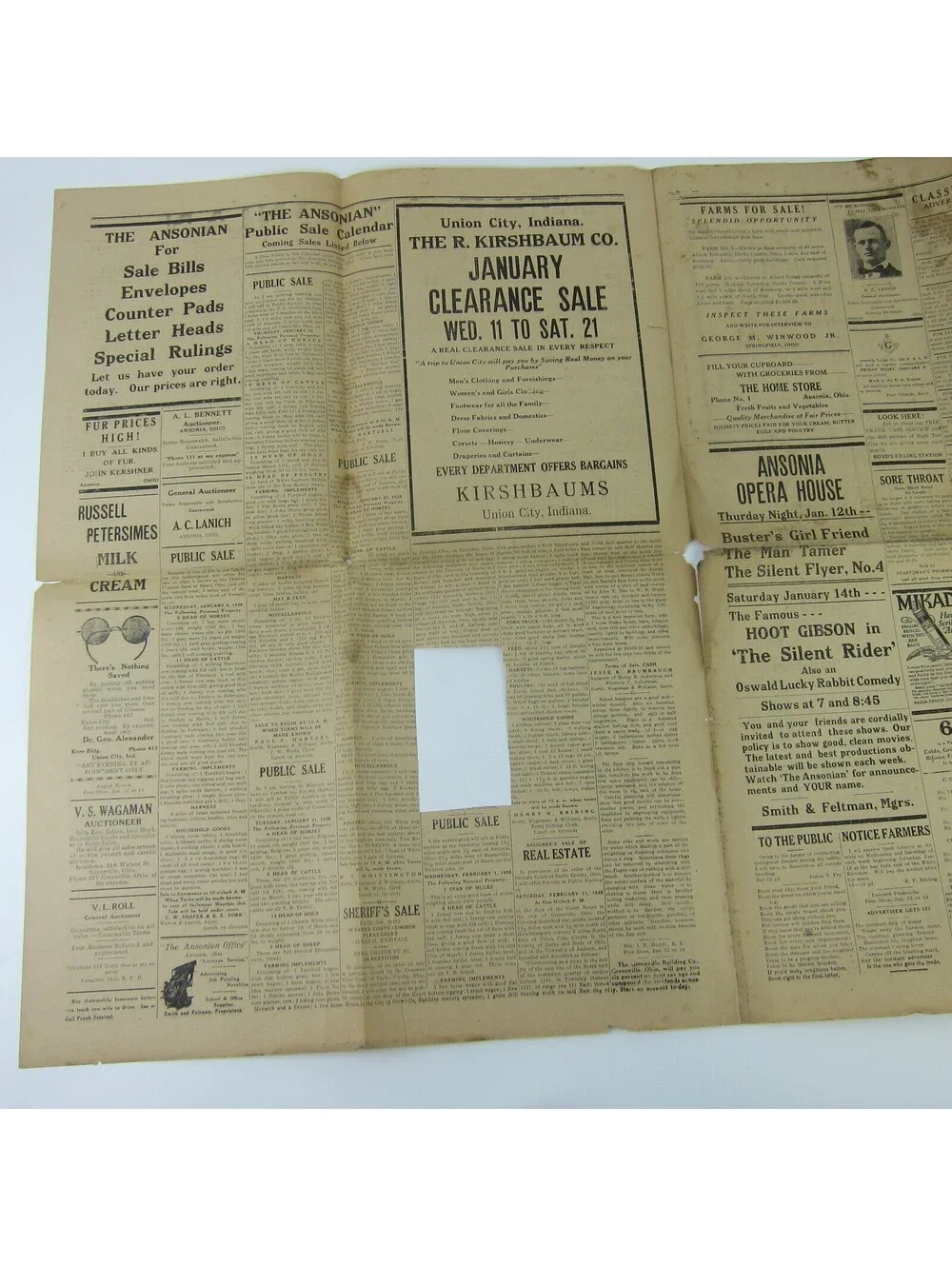 The Ansonian Newspaper Ansonia Darke County Ohio Thursday Jan 1928 Antique RARE